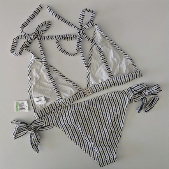 Suboo Cabana Triangle Tie Striped Seersucker 2 pc Bikini Swimsuit 8 NWT - Picture 7 of 9